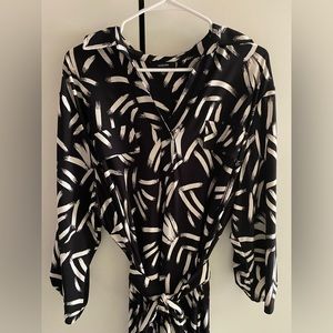 Alfani Black & White Abstract Print Belted Midi Shirt Dress, 3X